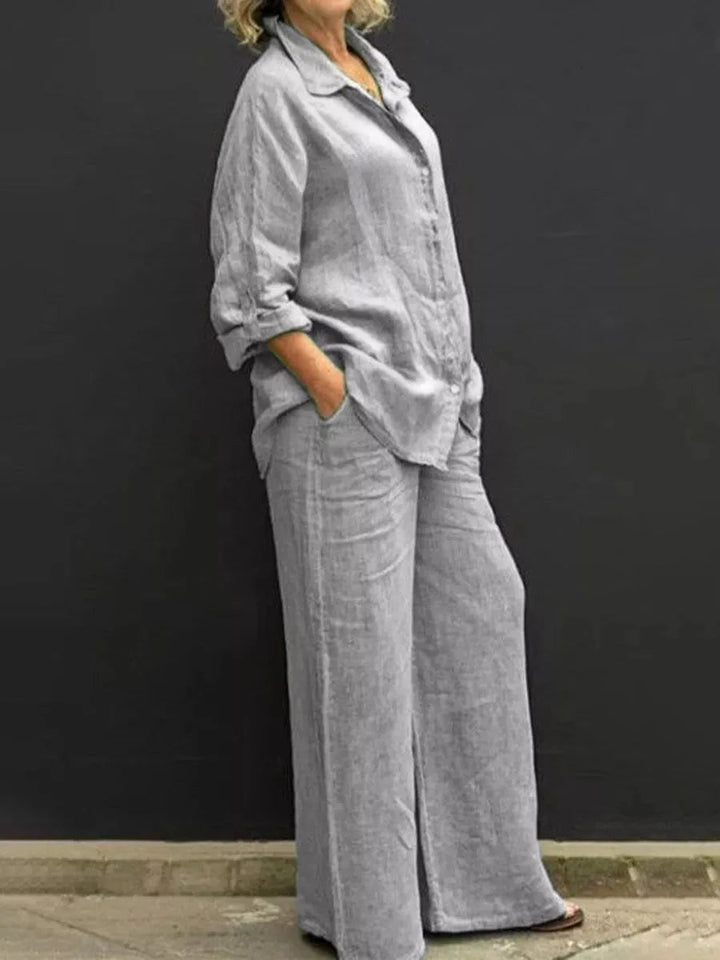 Women's Breathable Linen Set – Relaxed Top with Wide-Leg Pants-The Yellow Prime