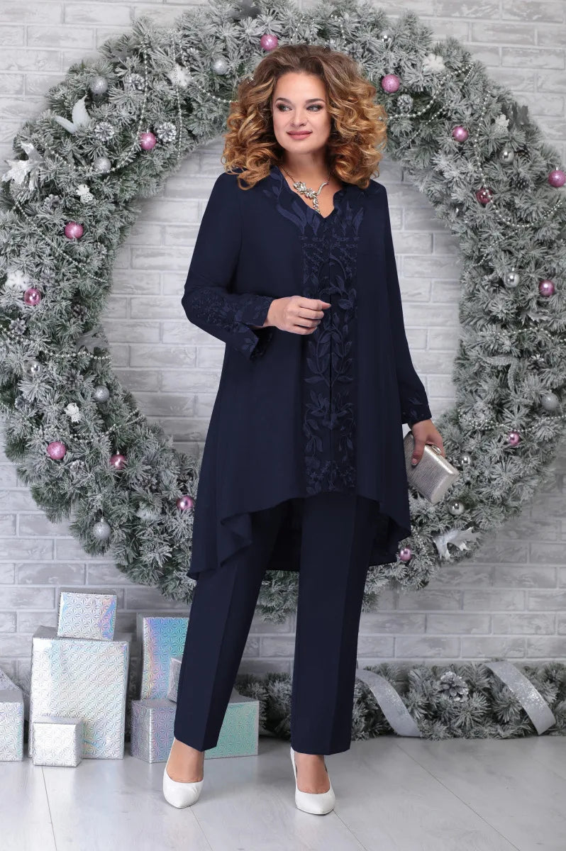 Women's Breathable Plus Size Suit - Short Sleeve Blouse & Lace Jacket-The Yellow Prime