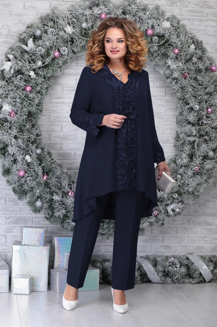 Women's Breathable Plus Size Suit - Short Sleeve Blouse & Lace Jacket-The Yellow Prime