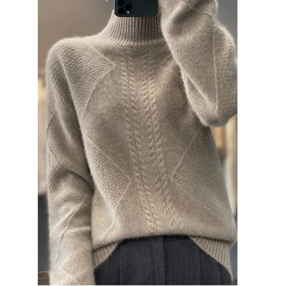 Womens Cable-Knit Mock-Neck Sweater-The Yellow Prime