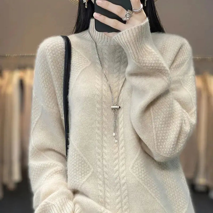 Womens Cable-Knit Mock-Neck Sweater-The Yellow Prime