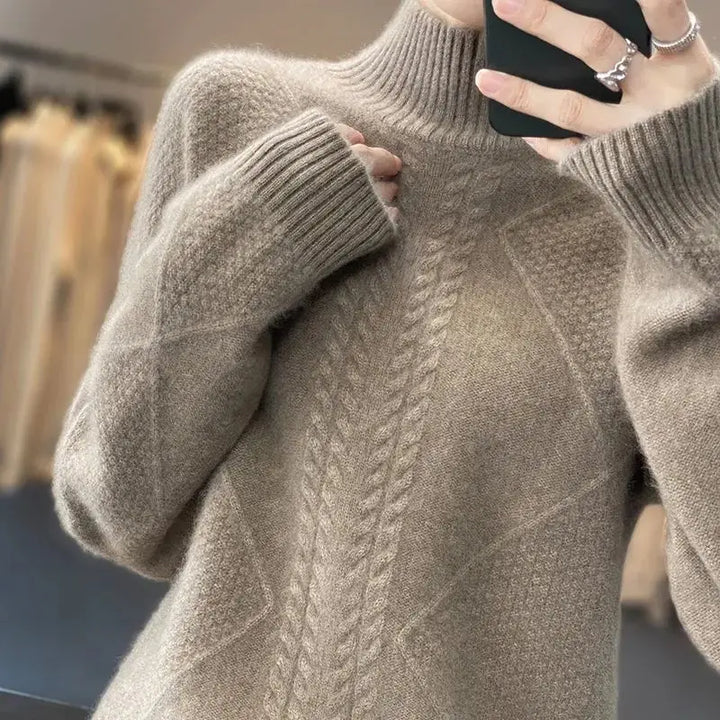 Womens Cable-Knit Mock-Neck Sweater-The Yellow Prime