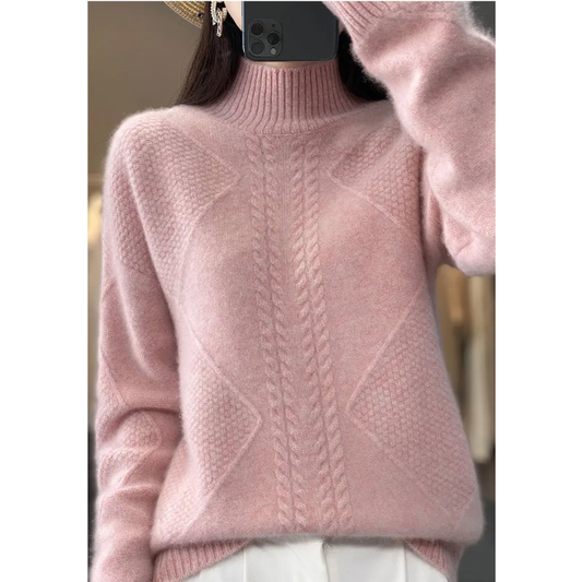 Womens Cable-Knit Mock-Neck Sweater-The Yellow Prime