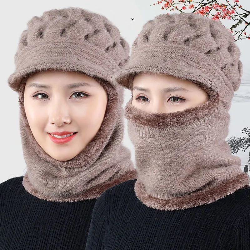 Women's Cable Knit Wool Winter Hat Set-The Yellow Prime