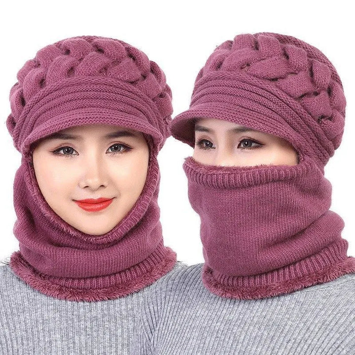 Women's Cable Knit Wool Winter Hat Set-The Yellow Prime