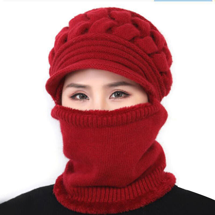 Women's Cable Knit Wool Winter Hat Set-The Yellow Prime