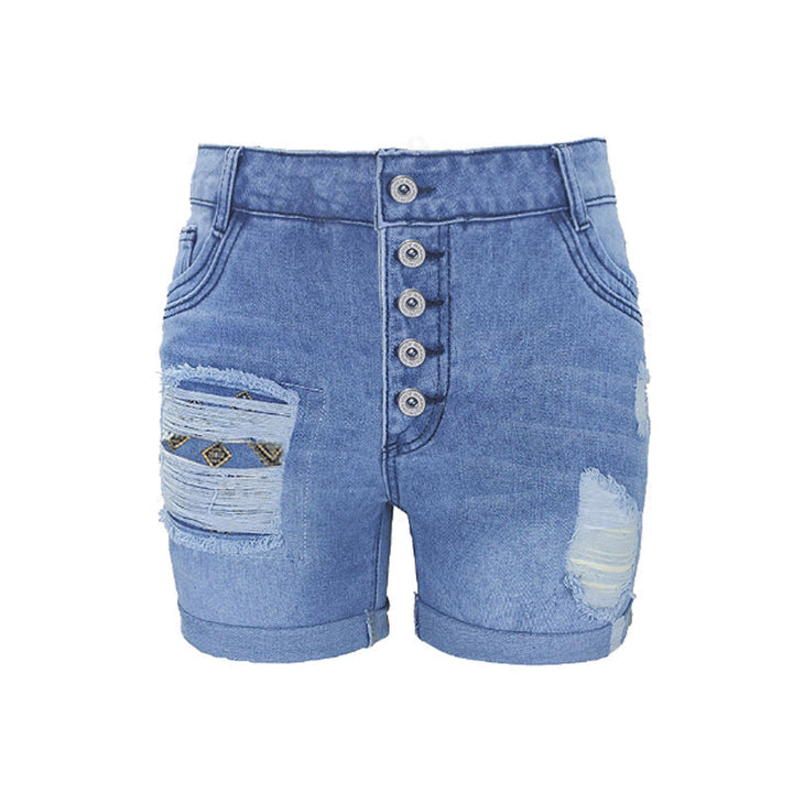 Women's Casual Fringe Denim Shorts with Trendy Details-The Yellow Prime