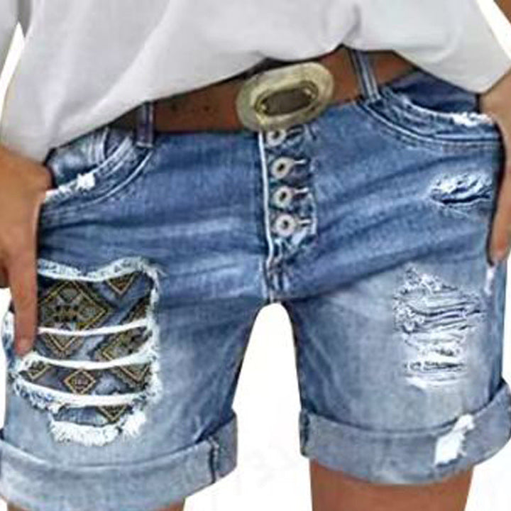 Women's Casual Fringe Denim Shorts with Trendy Details-The Yellow Prime