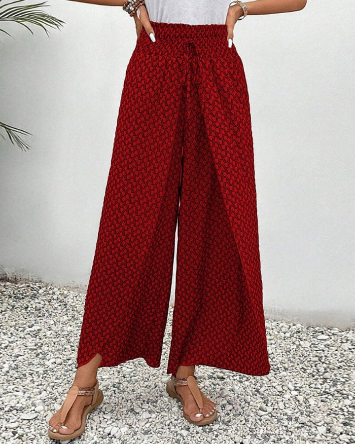 Women's Casual Printed Wide Leg Trousers-The Yellow Prime