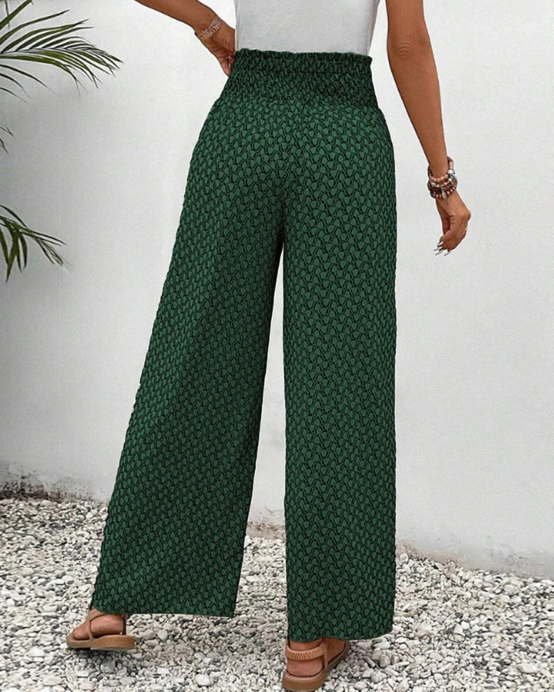 Women's Casual Printed Wide Leg Trousers-The Yellow Prime