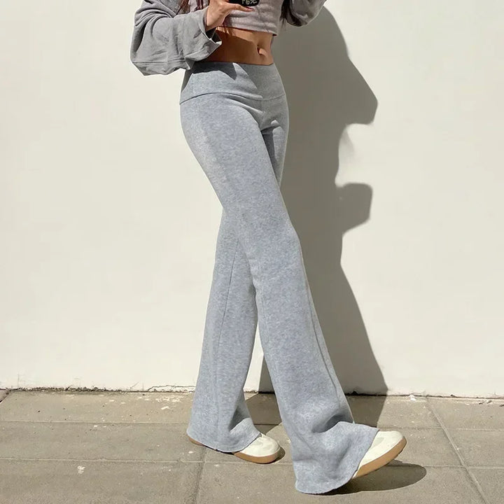 Women's Casual Solid Flare Pants Low-Waisted Boot Cut Streetwear-The Yellow Prime