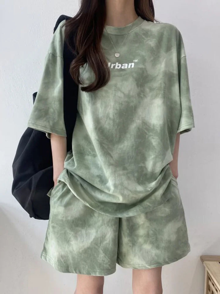 Women's Casual Tie Dye T-Shirt and Wide Leg Shorts Set-The Yellow Prime