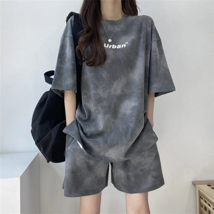 Women's Casual Tie Dye T-Shirt and Wide Leg Shorts Set-The Yellow Prime