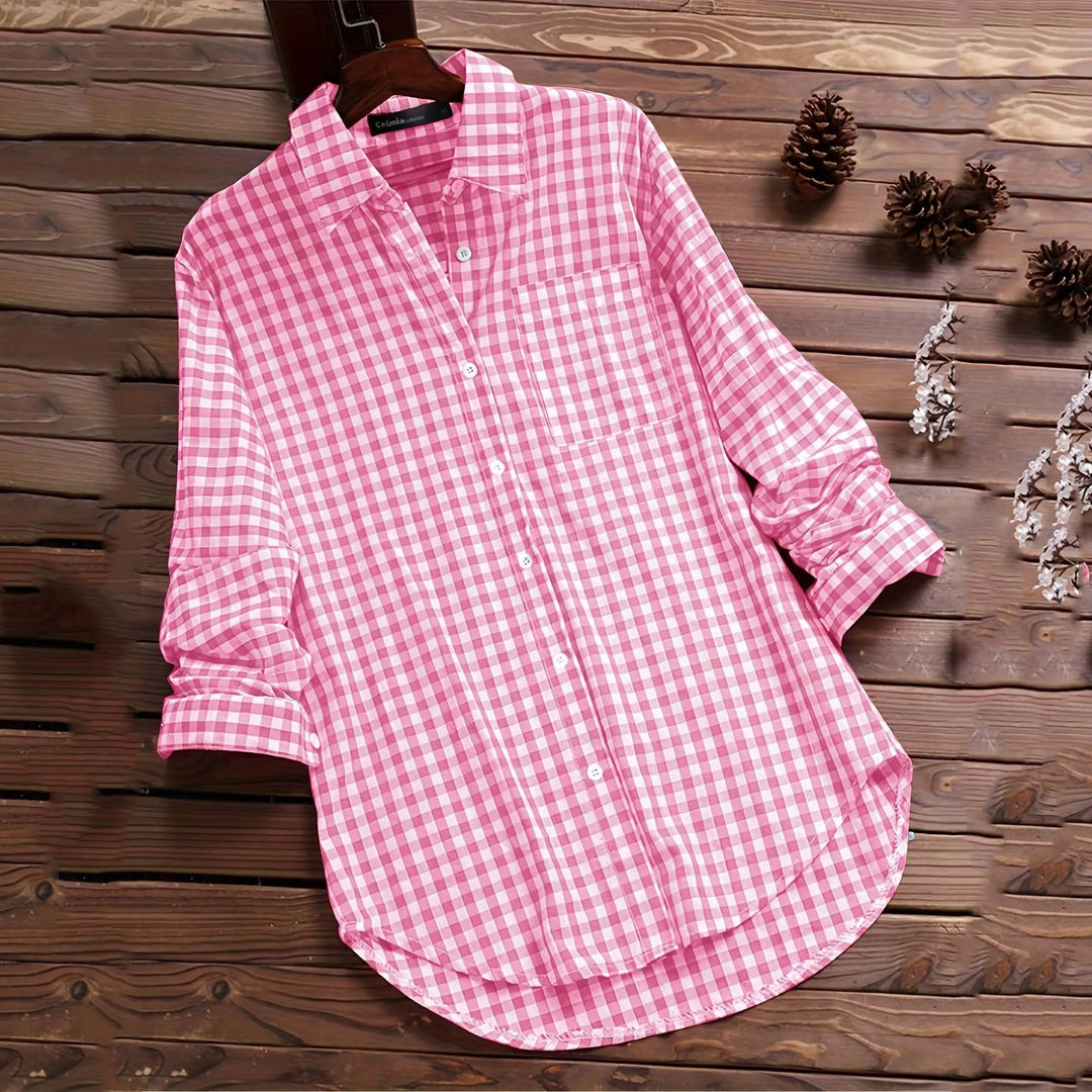 Women's Checked Shirt Blouse with Comfortable Fit and Quality Fabric-The Yellow Prime