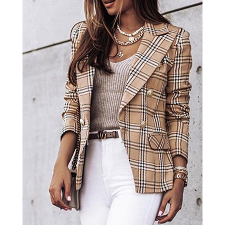 Women's Checkered Blazer with Elegant Cut and Quality Button Details-The Yellow Prime