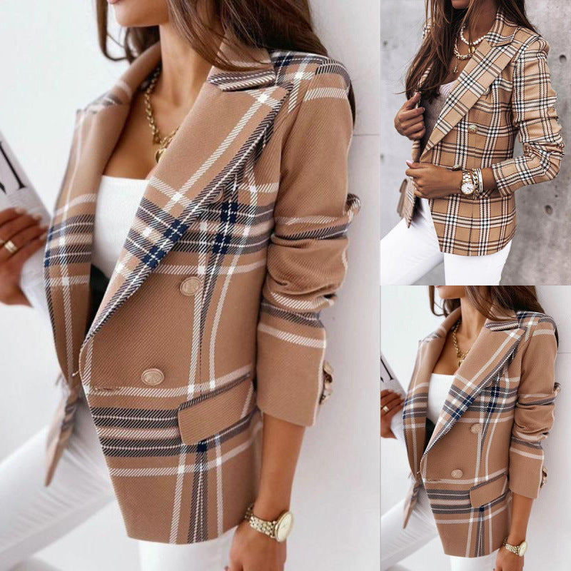 Women's Checkered Blazer with Elegant Cut and Quality Button Details-The Yellow Prime