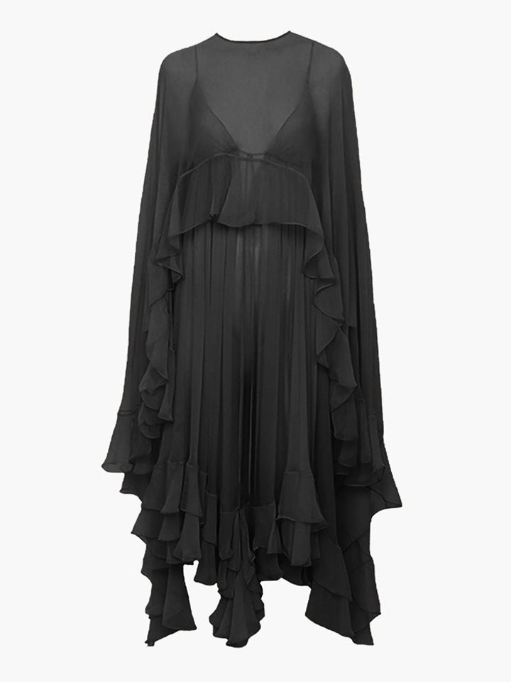 Women's Chiffon Cape Sleeve Maxi Evening Dress-The Yellow Prime