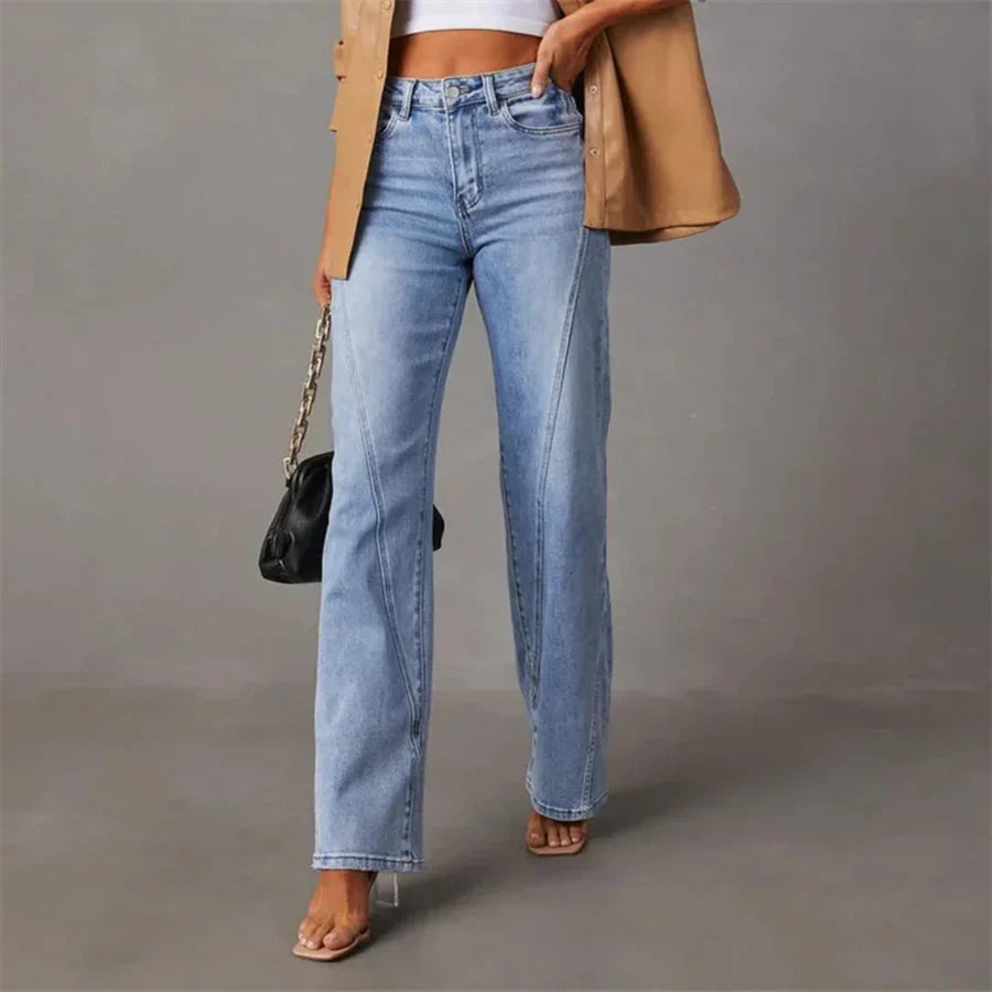 Women's High-Waist Classic Denim Trousers-The Yellow Prime