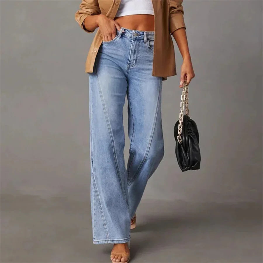 Women's High-Waist Classic Denim Trousers-The Yellow Prime