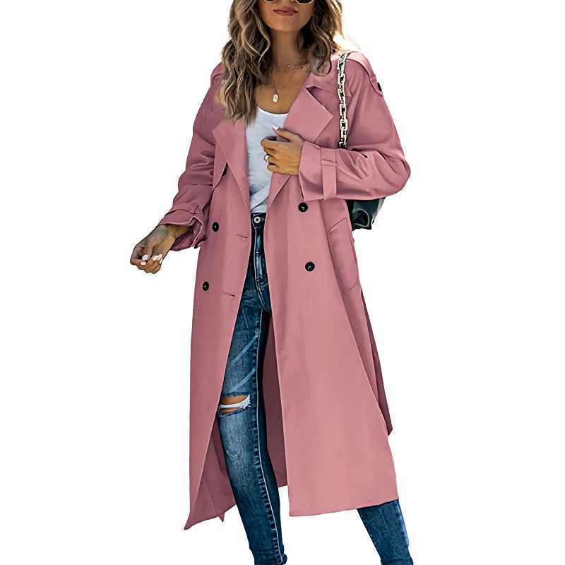 Women's Classic Long Trench Coat with Belted Waist-The Yellow Prime