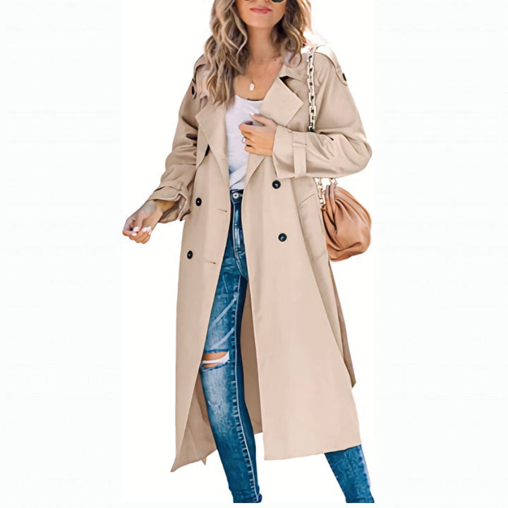Women's Classic Long Trench Coat with Belted Waist-The Yellow Prime
