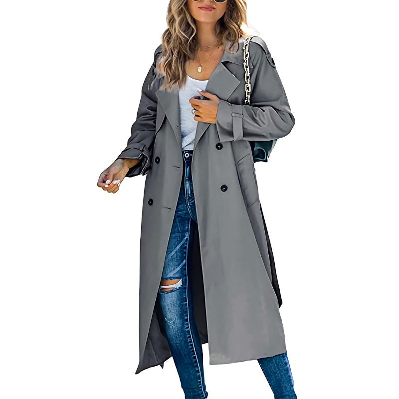 Women's Classic Long Trench Coat with Belted Waist-The Yellow Prime