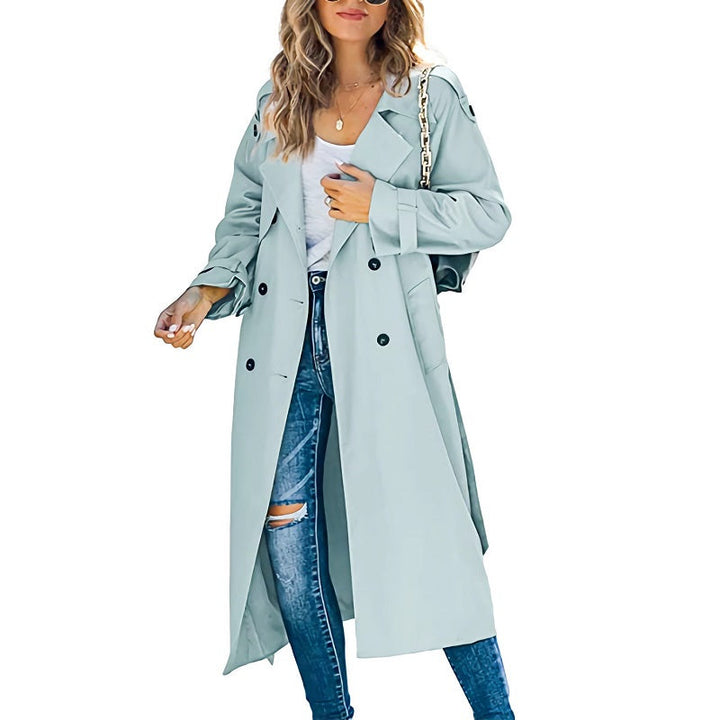 Women's Classic Long Trench Coat with Belted Waist-The Yellow Prime