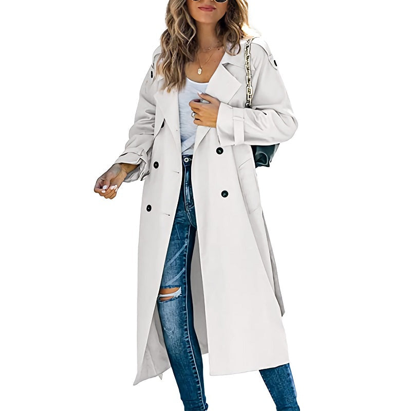 Women's Classic Long Trench Coat with Belted Waist-The Yellow Prime