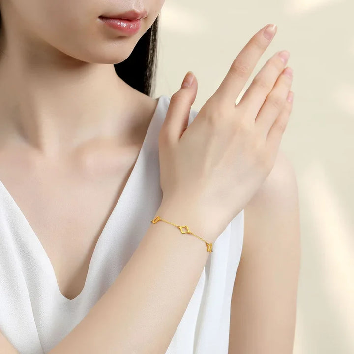 Women's Clover Flower Stainless Steel Bracelet Set - Gold Gift-The Yellow Prime