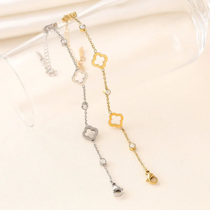 Women's Clover Flower Stainless Steel Bracelet Set - Gold Gift-The Yellow Prime