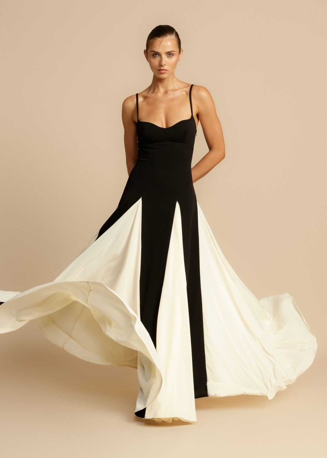 Women's Color Block Spaghetti Strap Swing Maxi Dress-The Yellow Prime