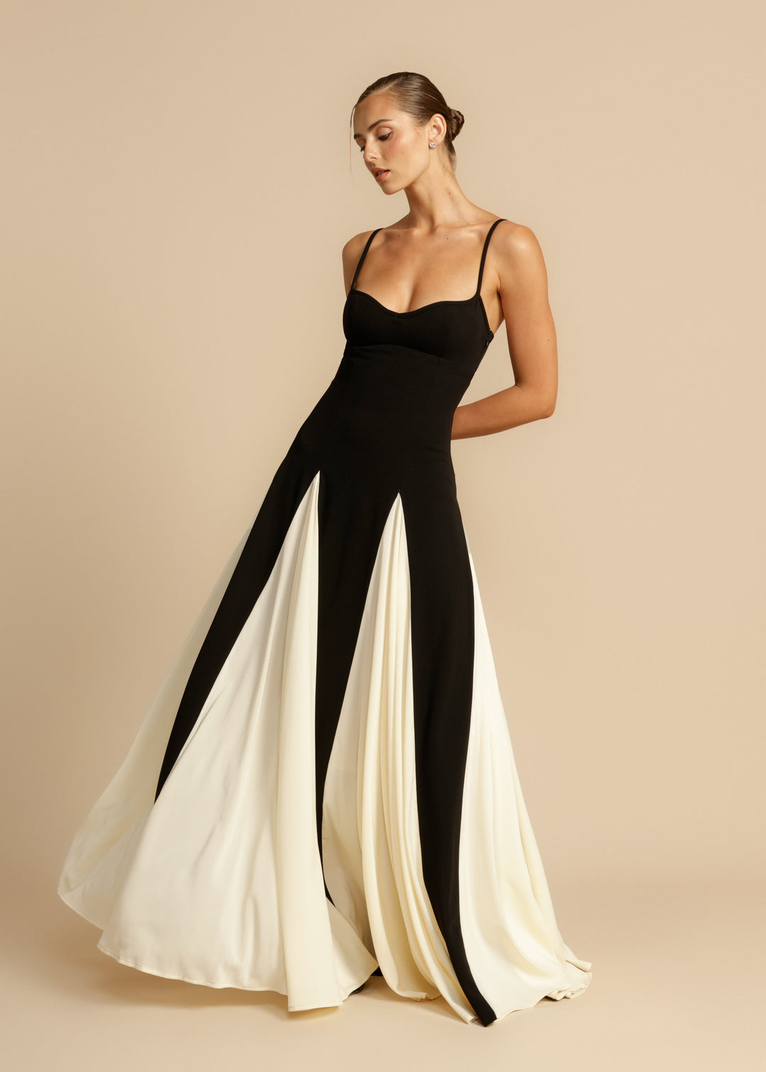 Women's Color Block Spaghetti Strap Swing Maxi Dress-The Yellow Prime