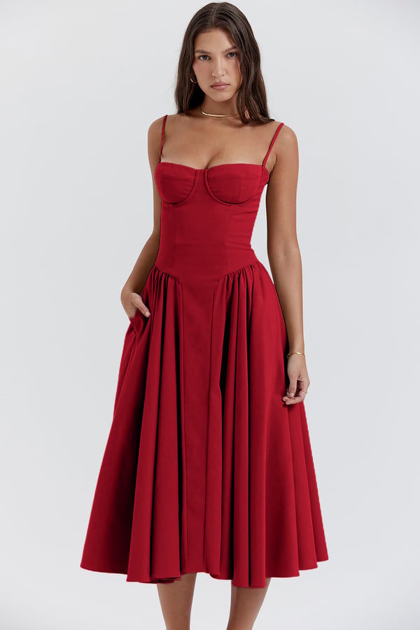 Women's Corset Midi Dress in Heidi-Style Design-The Yellow Prime