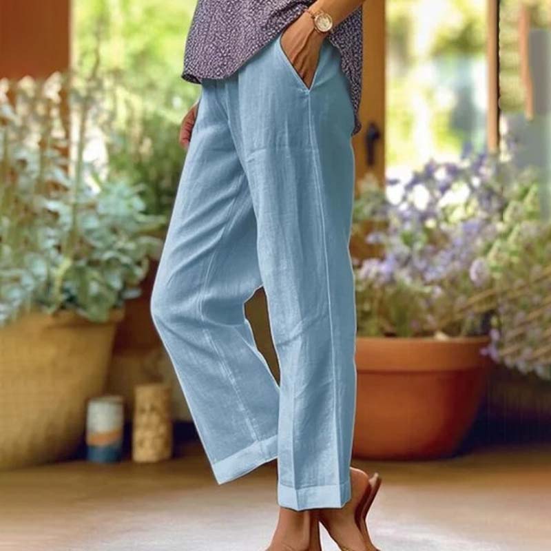 Women's Cotton Casual Straight Leg Trousers-The Yellow Prime