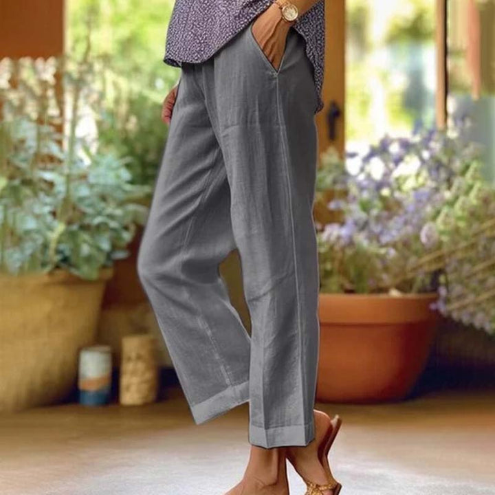 Women's Cotton Casual Straight Leg Trousers-The Yellow Prime