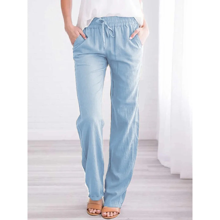 Women's Cotton Linen Drawstring Casual Pants with Elastic Waist-The Yellow Prime