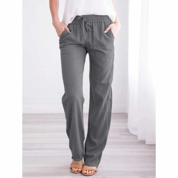 Women's Cotton Linen Drawstring Casual Pants with Elastic Waist-The Yellow Prime