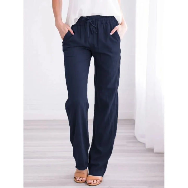 Women's Cotton Linen Drawstring Casual Pants with Elastic Waist-The Yellow Prime