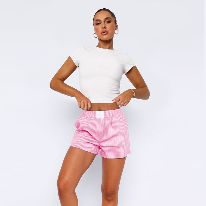 Women's Cotton Striped Shorts with Elastic Waistband-The Yellow Prime