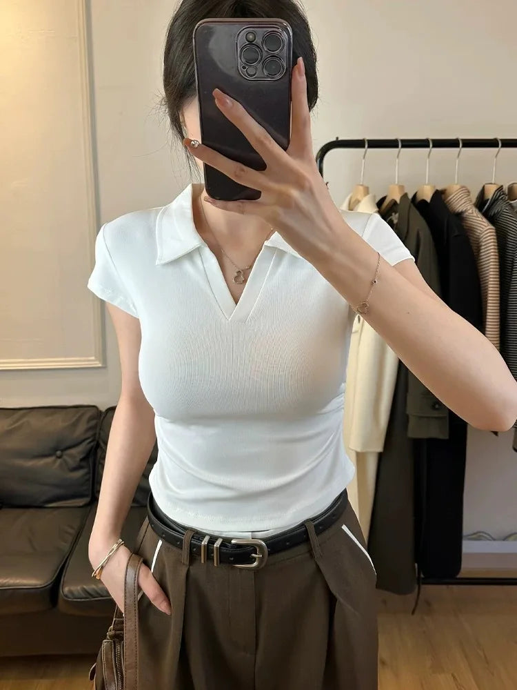 Women's Cotton Summer Sexy Slim Fit Basic Crop Top Short Sleeve Tee-The Yellow Prime