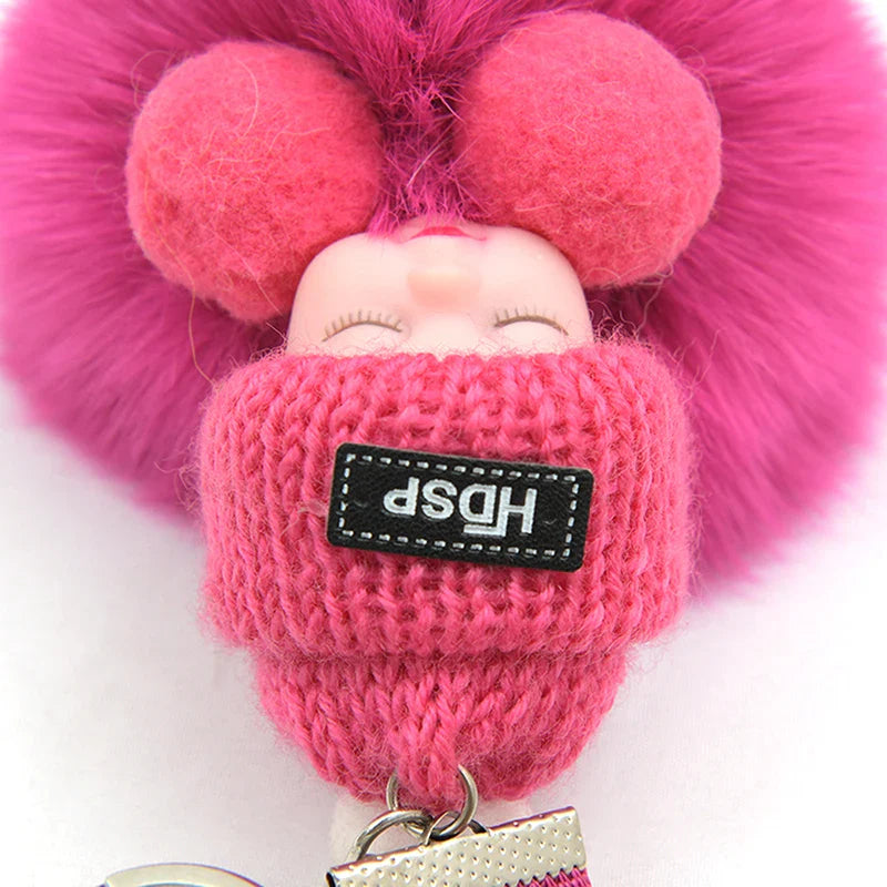 Women's Cute Pompom Sleeping Baby Plush Keychain Bag Charm-The Yellow Prime