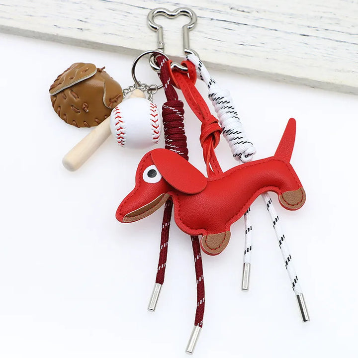 Women's Dachshund Leather Bag Charm Keychain Gift-The Yellow Prime