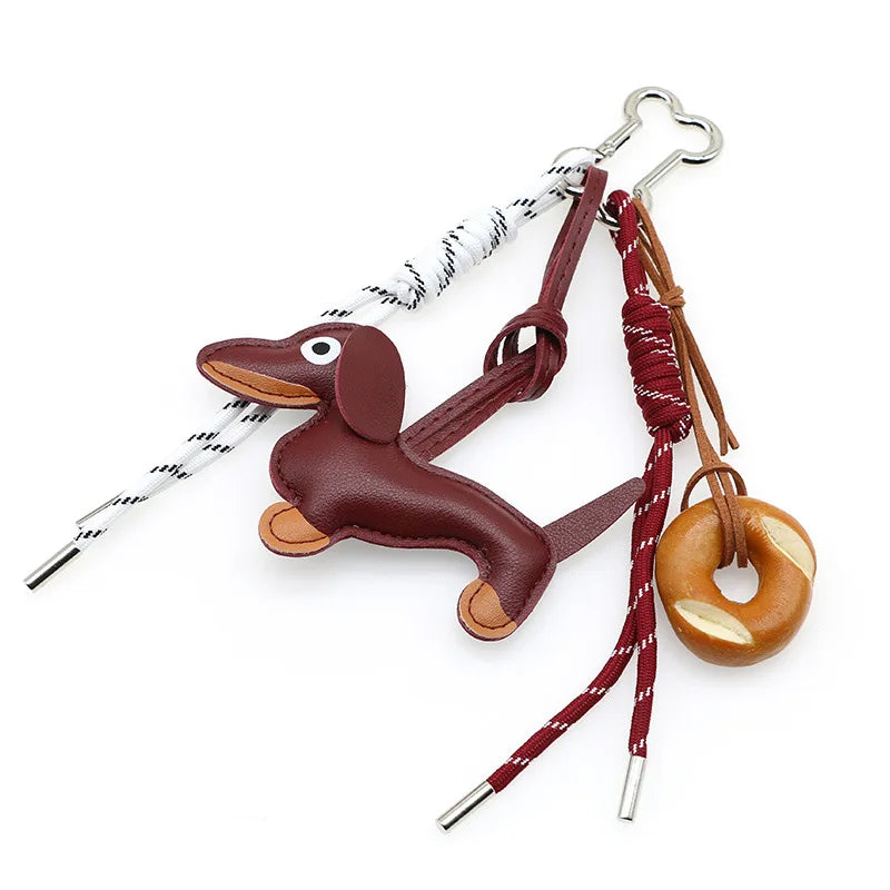 Women's Dachshund Leather Bag Charm Keychain Gift-The Yellow Prime