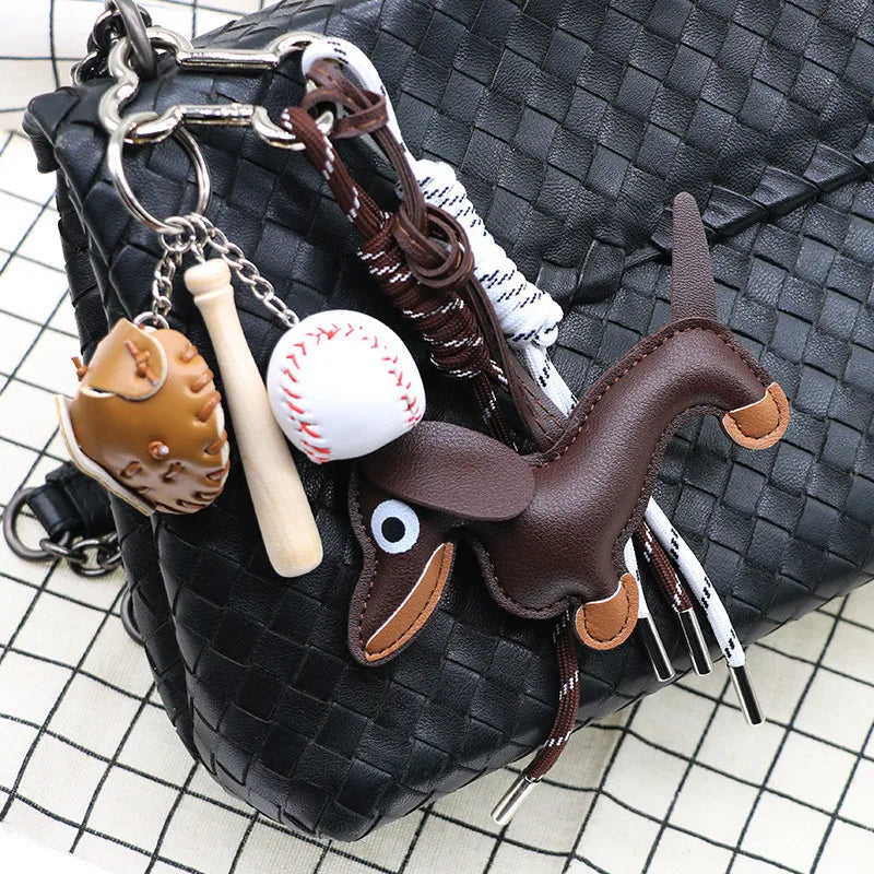 Women's Dachshund Leather Bag Charm Keychain Gift-The Yellow Prime