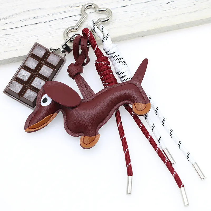 Women's Dachshund Leather Bag Charm Keychain Gift-The Yellow Prime