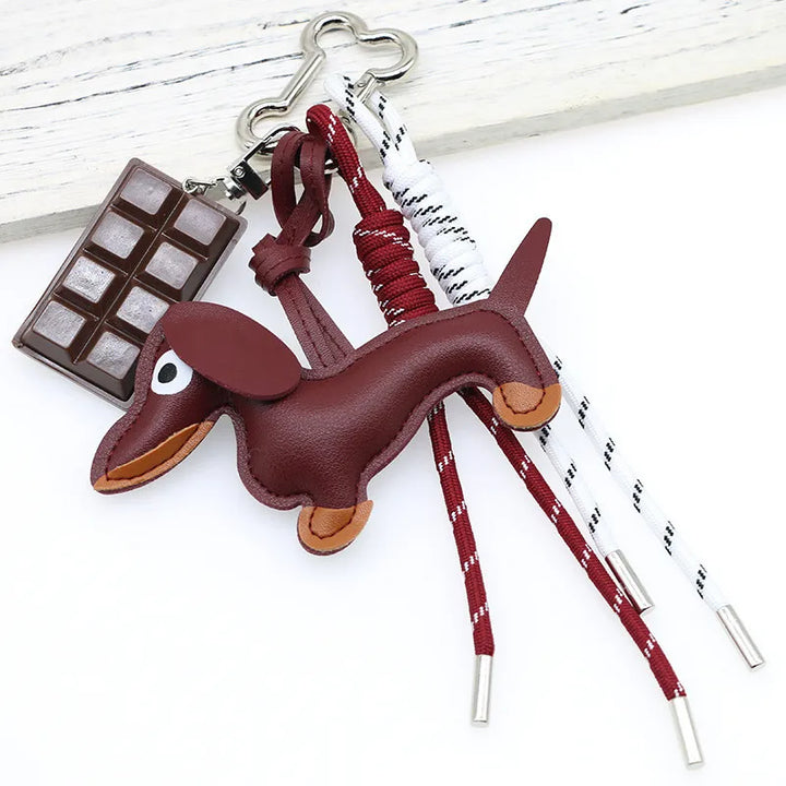 Women's Dachshund Leather Bag Charm Keychain Gift-The Yellow Prime