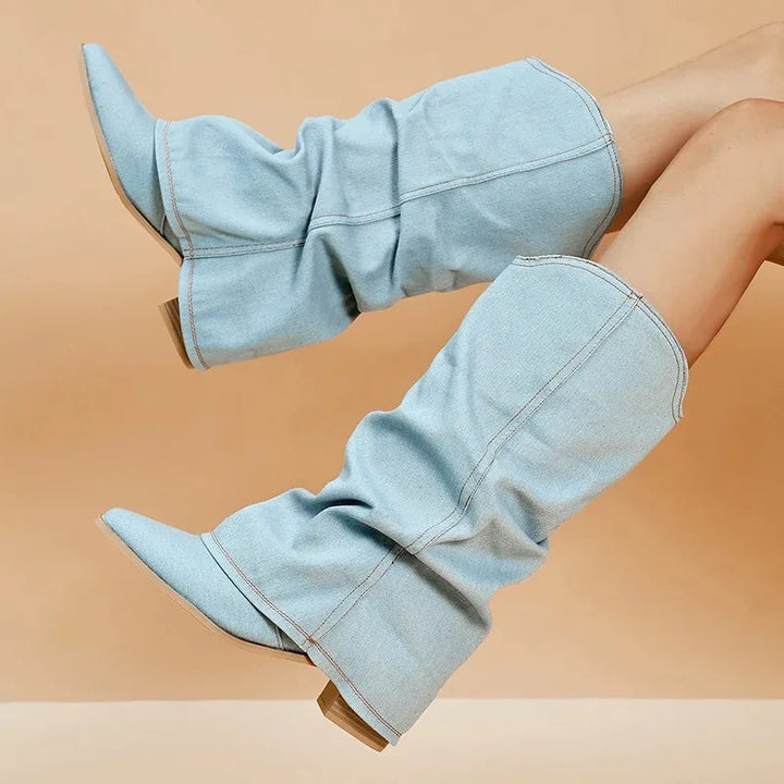 Women's Denim Ankle Boots-The Yellow Prime