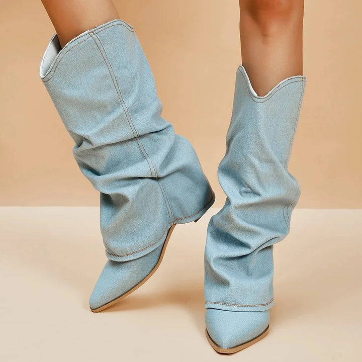 Women's Denim Ankle Boots-The Yellow Prime