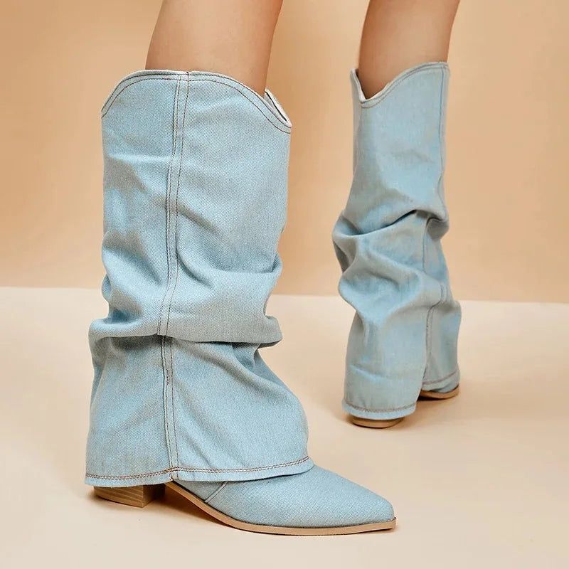 Women's Denim Ankle Boots-The Yellow Prime