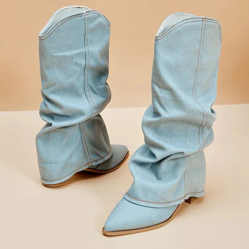 Women's Denim Ankle Boots-The Yellow Prime